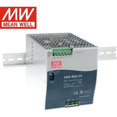 Original Meanwell SDR-960W 24V 48V Industrial DIN Rail Power Supply 960W High-efficiency thin rail-mounted power supply