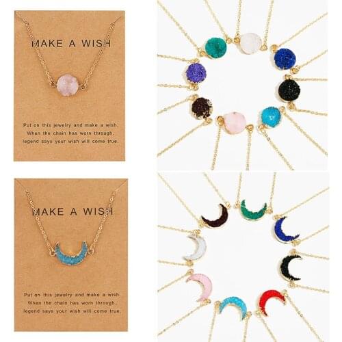 2 Sets Sisters Mother and Daughter Necklace Natural Stone Resin Pendant Paper Card Necklace Temperament Clavicle Chain