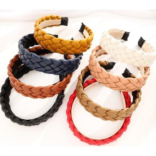 Popular Handmade PU Leather Braided Hairband Solid Twisted Headband for Women Headdress Fashion Adult Hair Hoop Accessories