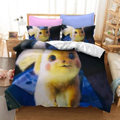 Pokemon bedding three-piece quilt cover and pillowcase reactive printing and dyeing process polyester home textile set