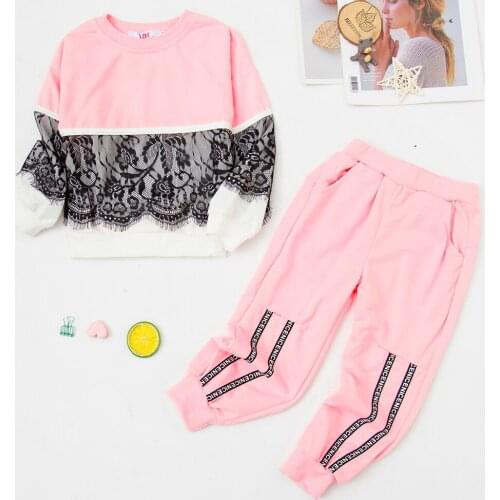 Pink Baby Girl Clothes 2021 Autumn Fashion New Lace Clothing Sets Kids Clothes Girls Children Clothes For Girls 3-12 Year Old