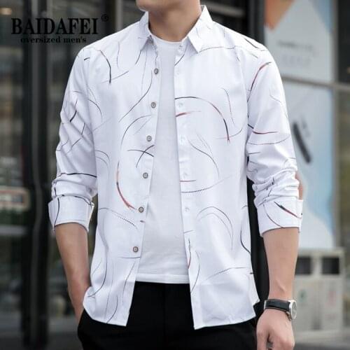 Oversized Mens Shirts 5XL 6XL 7XL Mens Button Down Regular Fit Long Sleeve Printed White Casual Shirts