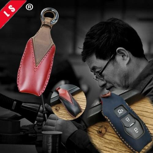 Handmade 2018 High Quality Car Styling, Top PU Leather key chain ring cover case holder For Ford Mondeo Fusion Red / Black /Blue