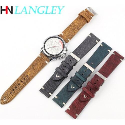 Hand-rubbed Vintage Genuine Leather Watch Band 18 20 22 24mm Cow Neck Pattern Retro Leather Universal Watch Strap Accessories