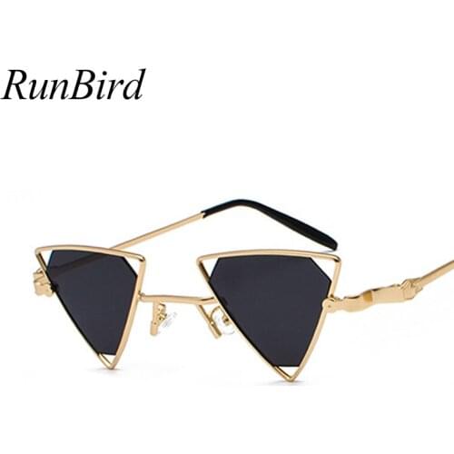RunBird Vintage Punk Triangle Sunglasses Women Men Metal Frame Black Red Yellow Pink Steampunk Sun Glasses Retro Shades 5256R