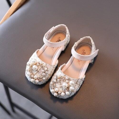 Spring/Summer Kids Baby Girls Half Sandals Children Pearl Shoes Non-slip Princess Dance Shoes Fashion Leather Sandals Casual