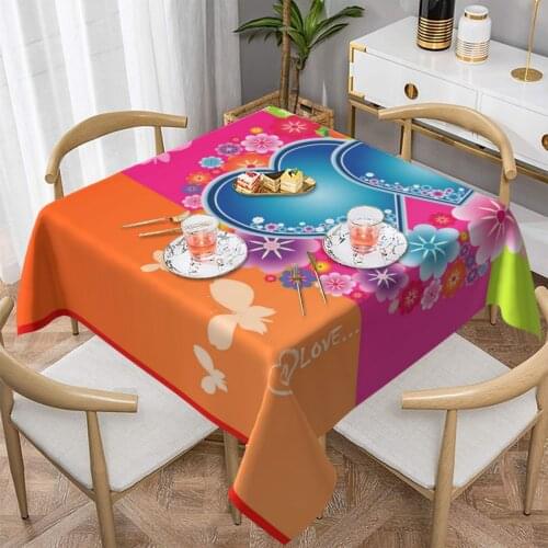 Pink Hearts Tablecloth Rectangular Waterproof Proof Tablecloth Tea Table Cloth Coffee Table Room decoration on Valentines Day