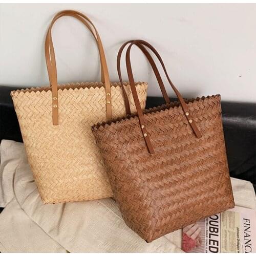 Fashion Designer Rattan Shoulder Bag Woman Large-Capacity Woven Womens Handbag 2021 Summer Leisure Vacation Underarm Bag Woman