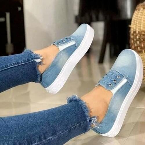 Women Slip on Flat Denim Casual Shoes Canvas Solid Breathable Fashion Student Shoes Lazy Casual Couple Shoes