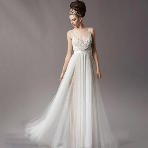 Evening Dress Illusion O-Neck Sleeveless Tulle Lace Luxury White Embroidery Pearls Sequined Elegant Lady Formal Party Gown TS069