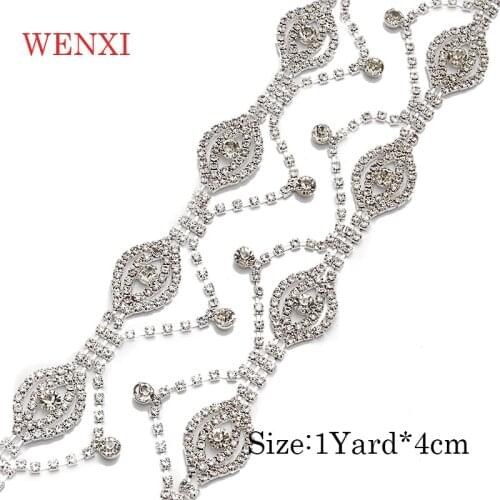 WENXI 10Yard Handmade Rosegold silver crystal Rhinestone Cupchain Hotfix For Wedding Belt For Bridal Accessory YS969