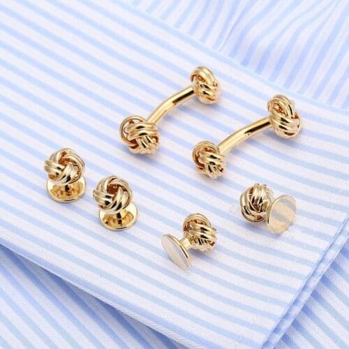 Tuxedo Brand Cufflinks Shirt Studs Set 24K plated Gold Brass Buttons Knot Top Quality Cuff Links for Men Wedding Gifts Z166