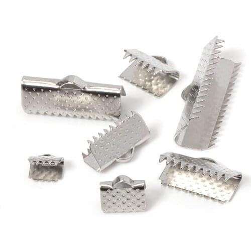 50pcs Stainless Steel Fastener Crimp End Clips Cove Clasps for Jewelry Making Cord Caps Ribbon Leather Cord Foldover Connectors