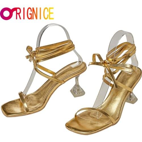 Orignice Hot Sale 2021 Women Sandals Celebrity Wearing Simple PVC Clear Strappy Rivet Transparent High Heels Square Toe Shoes