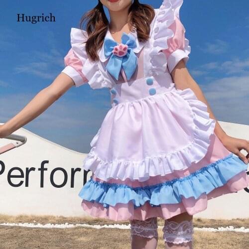 Women Maid Outfit Anime Cute Cat Pink Blue Lace Trim Apron Cat Paw Lolita Dresses Cosplay Costume Full Set Plus Size 4Xl