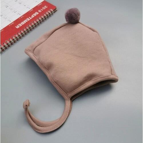 Winter Baby Boy Girl Warm Cap Hat No-Brim Plush Pompom Ball Hat Beanie Bear Ears Solid Strap Caps