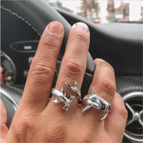 2pc/set Vintage Whale Shark Rings For Women Personality Animal Ring Set Men Jewelry