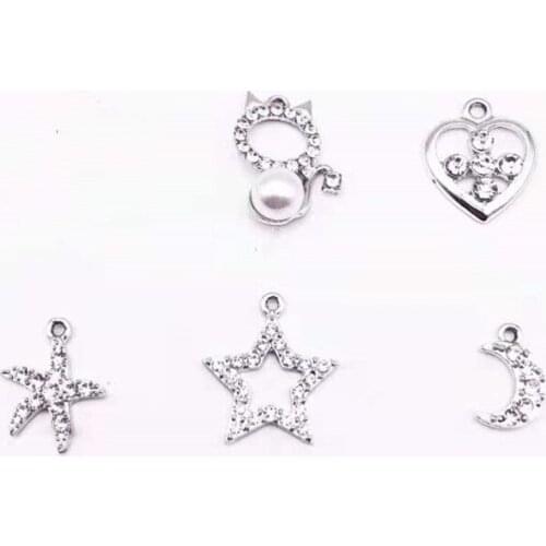 3pcs White K Point Diamond Snowflake Stars Cat Moon Alloy Accessories DIY Jewelry Jewelry Fashion Necklace Earring Accessories