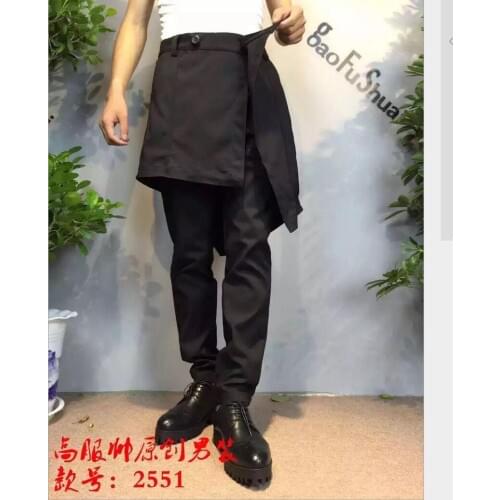 Pants Men Clothing Non-mainstream Fashion Personality Trousers Hairstylist Nightclub Plus Size Skirts Singer Costumes 27-44