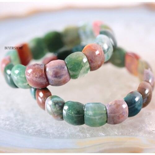 BUYERSHOME Hot Women Men Jewelry Stretch 16x12MM Natural Stone Beads Green Indian Onyx Bracelet 8" 1Pcs H003