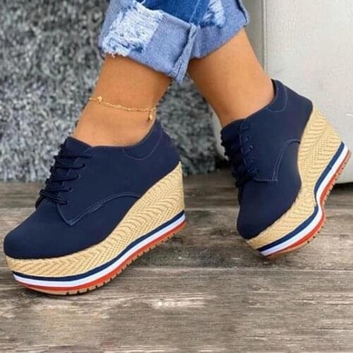 2021 Slip On Wedges Platform Espadrilles Shoes Women Leather Thick Bottom Women Flats Round Toe Women Casual Canvas Shoes
