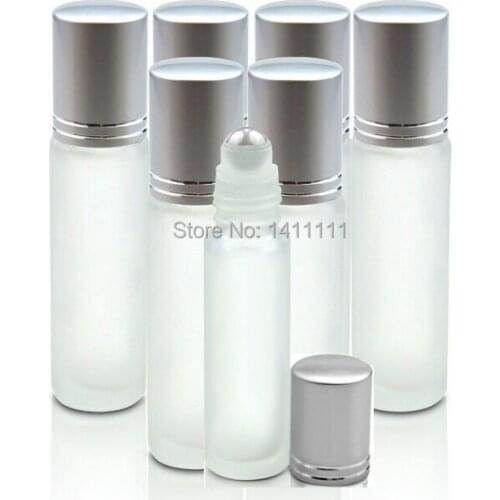 10ml 1/3oz Elegant Frosted Glass Roll On Essential Oils Perfume Bottles Stainless Steel Roller Ball & Brushed Alu Cap 200pcs/lot