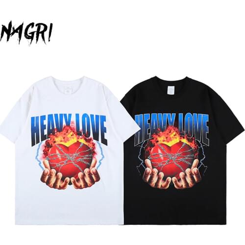 Harajuku Heart Print Mens T Shirt Short Sleeve Summer Hip Hop Graphic Tee Casual Oversized Tee Tops Loose O-neck Male Tshirt