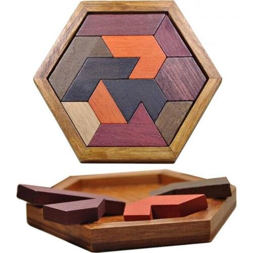 Hexagonal Wooden Geometric Shape Jigsaw Puzzles Chess Game Board Montessori Toys Educational Intelligence Toys