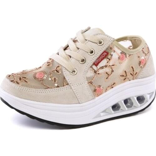 Lace Swing Shoes Womens Gym Shoes Lace Up Sneakers Fitness Wedges Pumps Flatform Shoes Chunky Cream Beige Black