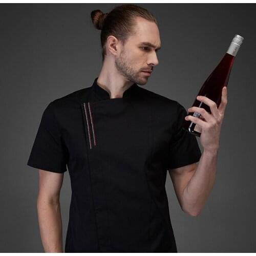 Summer chef costume cook jacket male chefs white shirt Restaurant Uniform Barber Shop Workwear Overalls black sous chef coat