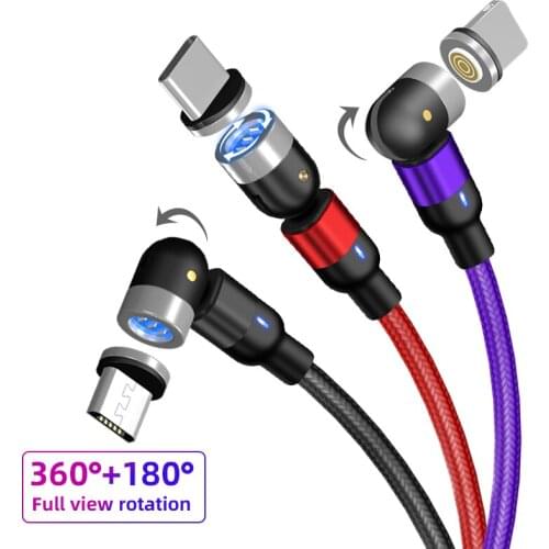 3A Magnetic Charger Cable 540 Degree Rotate Micro USB Type C Charge Date Tran Cord For iPhone 12 11 Pro Max Xiaomi 11 9 Huawei