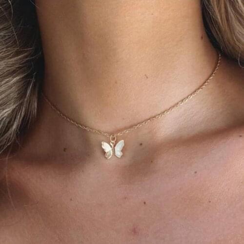 Fashion Jewelry Choker Necklace Butterfly Pendant gold color silver color plated metal O chain Women Girl Party Accessory