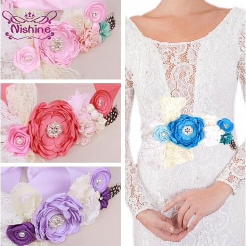 Nishine Fashion Handmade Roast Floral Maternity Belt Women Polygonal Flowers Lace Waistband Girls Wedding Clothing Decoration