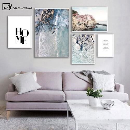 Marina Coastal Building Ocean Seascape Poster Summer Beach Landscape Print Canvas Painting Modern Wall Art Picture Home Decor