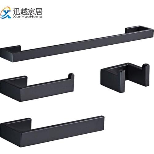 Bathroom Hardware Set Black Towel Rail RackBar Robe Hook Shelf Tissue Paper Hanger Toothbrush Holder Stainless Steel Accessories