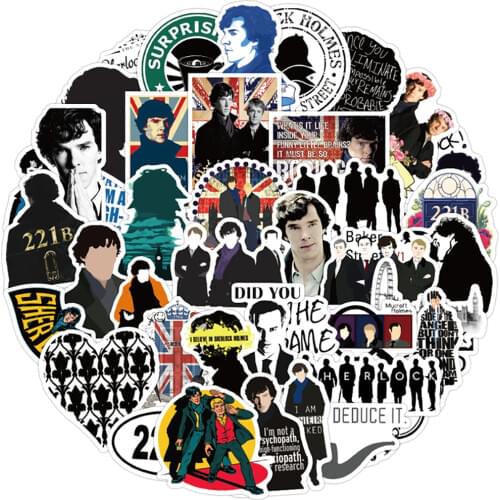 50PCS TV Show Sherlock Graffiti Stickers DIY Skateboard Fridge Guitar Travel Snowboard Motorcycle Classic Cool Sticker Decals