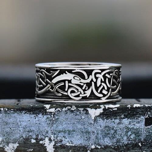 New Retro 316L Stainless Steel Men Viking Ring Punk Nordic Celtic Spiral Knot Ring Men And Women Biker Amulet Jewelry