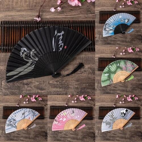 New Vintage Chinese Style Folding Fan Bamboo Cloth Fan Creative Home Decor Ornaments Dance Hand Fan Party Performance Props