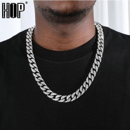 Hip Hop 14mm ThickMiami Curb Cuban Chain Necklace Gold Iced Out Paved Rhinestones CZ Bling Necklaces Men Rapper Jewelry With Box