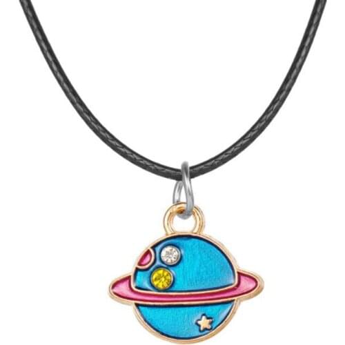 Cute Cartoon whale Planet Pendant Necklace for Women Girls Black Rope Clavicle Chain Necklace Aesthetic Party Jewelry Gift