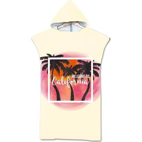 Drop Shipping Microfiber Seaside Printed Robe Poncho With Hooded Beach Towel For Swimming Bath Towels Bathrobe