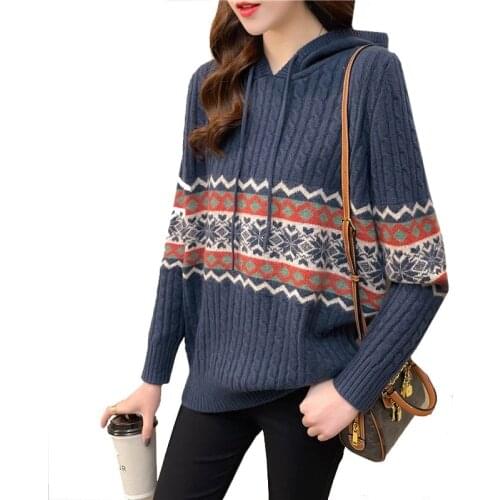Blue Plaid Striped Harajuku Pullover Female Hooded Sweater Women Spring Autumn Wear New Loose Lazy Popular Style Long Sleeve