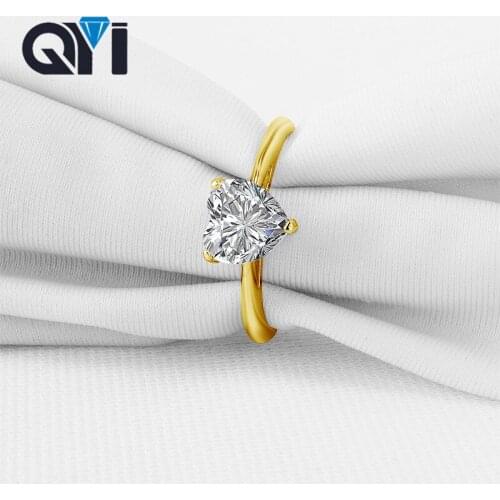 QYI 14K Solid Yellow Gold Heart Solitaire Engagement Rings 1.2 ct Heart Cut Sparkling Zircon Romantic Women Ring
