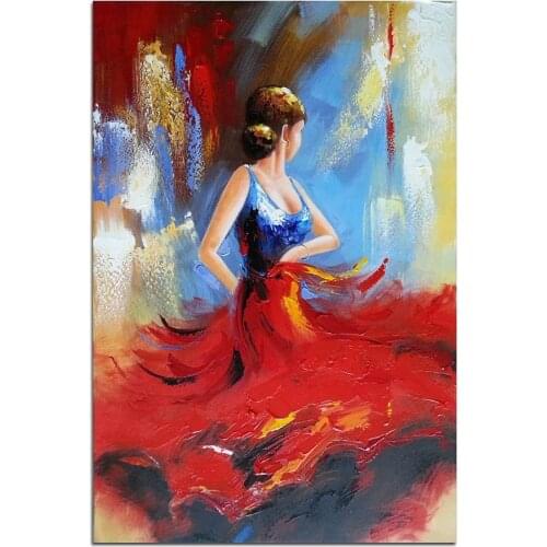 Hand Made Abstract Dancing Girl Oil Paintings on Canvas Wall Art Flying Skirt Modern Painting for Living Room Decor