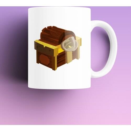 Medieval Chest Patterned, Printed White Mug Cup, Porcelain Raw Material, Handle, Gift Product, quality Mug and Printing