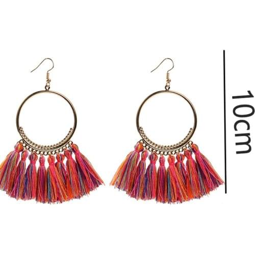 Tassel Earrings for Women Bohemian Style Retro Atmosphere Big Circle Fan Shape Earrings