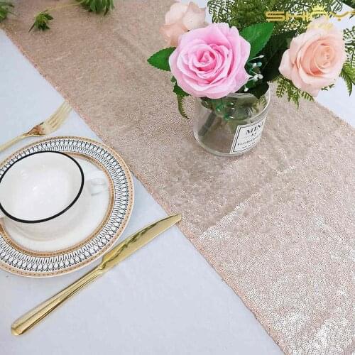 Shinybeauty Champagne Sequin Table Runner 12"x120" Glitter Sequin Table Runners Bulk for Home Party/Wedding/Hotel/Event-80620
