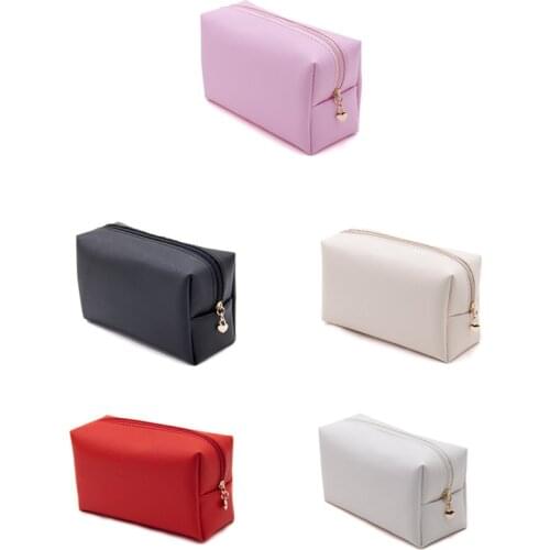 Girls Cute Pink Cosmetic Bag PU Leather Makeup Handbag Women Travel Toiletry Storage Pouch Waterproof Organizer Make Up Case