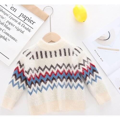 2020 Autumn Baby Boy Girls Sweater Clothes Stripe New Style Imitation Mink Sweater Kids Winter Wear Knitting Sweaters