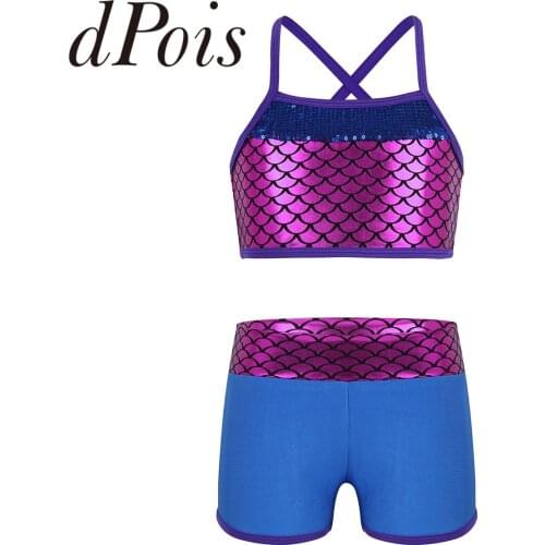 2021 Kids Girls Sequins Mermaid Tankini Swimsuit Bikini Toddler Swimwear Bathing Suit Beachwear Ballet Dance Gym Workout Outfits